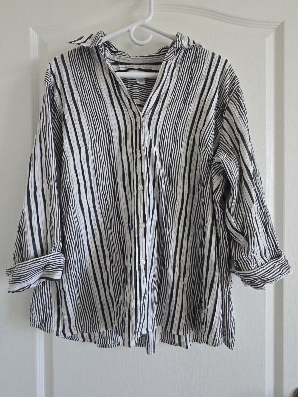 dressbarn Black & White Striped Button-Front Shirt